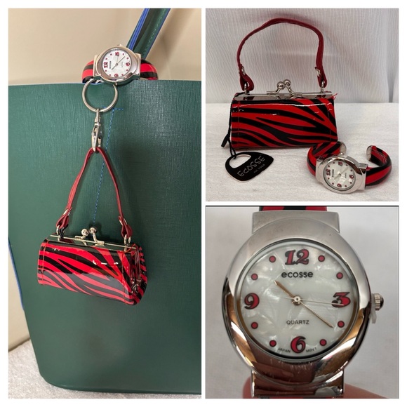 Ecosse Accessories - NWT Ecosse Red Zebra Print Watch & Mini Purse Charm